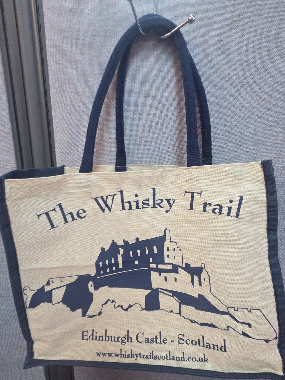 The Whisky Trail Edinburgh Castle Jute Tote Bag - Natural/Blue